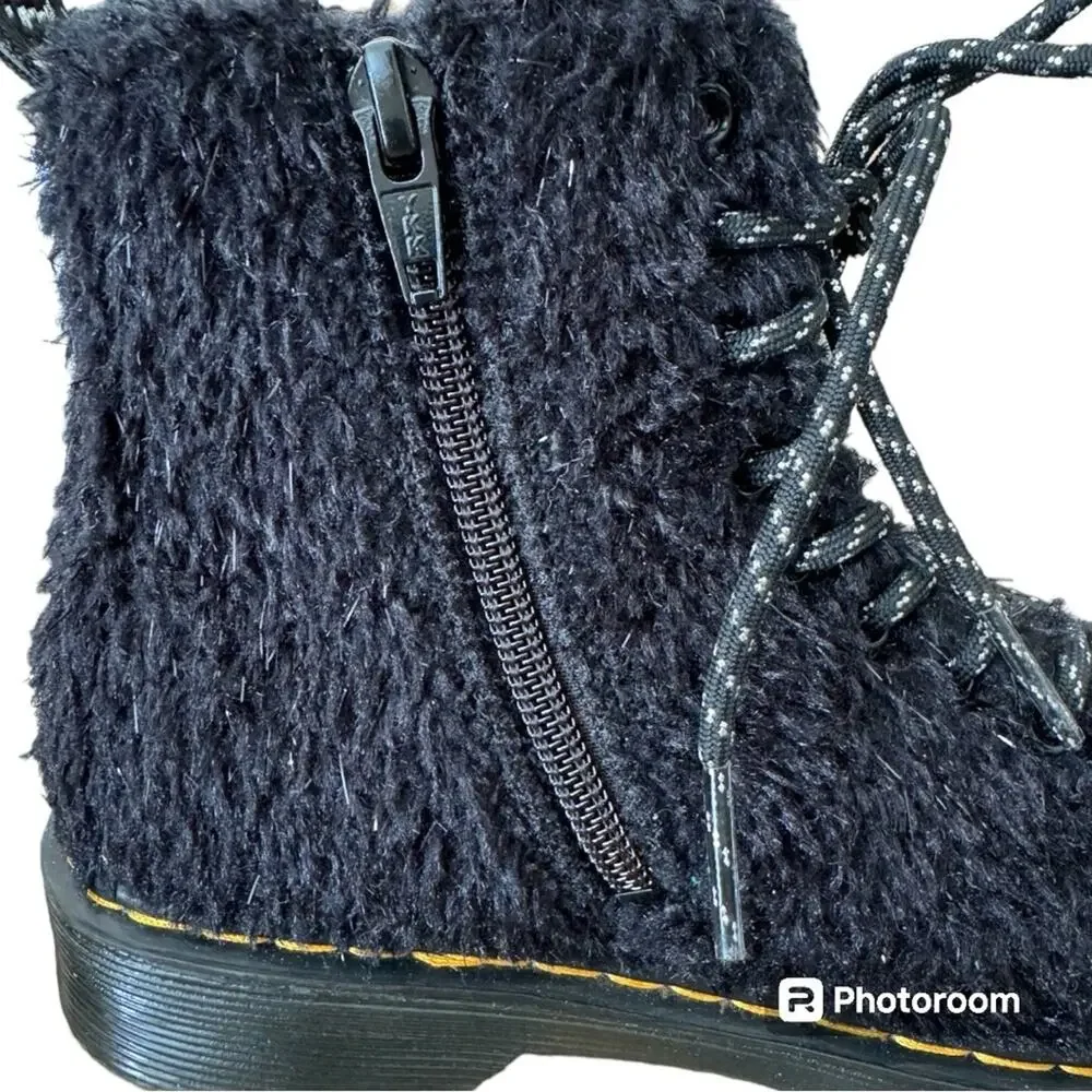 Dr. Marten’s Kids' 1460 Tinsel Faux Fur Combat Boot Black Size 1